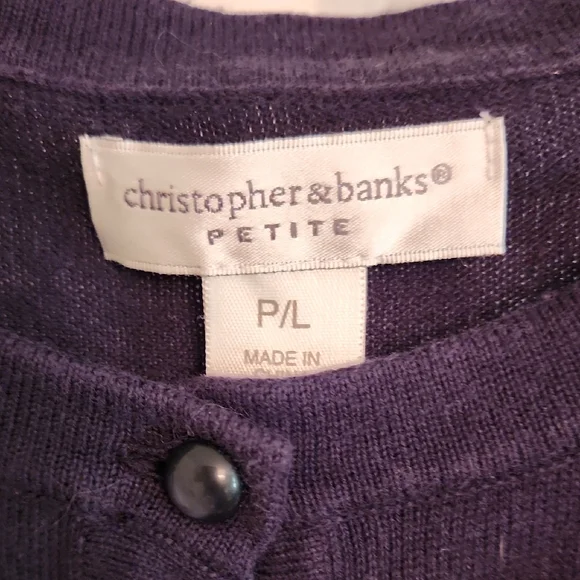 Christopher & Banks Navy Blue Cardigan with White Floral Accents - Picture 3 of 9